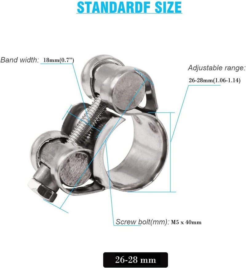 PEROMI 4 Pack 26-28mm T-Bolt Hose Clamp,Stainless Steel_304Intercooler Pipe Tube Clamps,Turbo Pipe Clamps,Clamp Adjustable Range 1.02"-1.1” Silver - Image 3